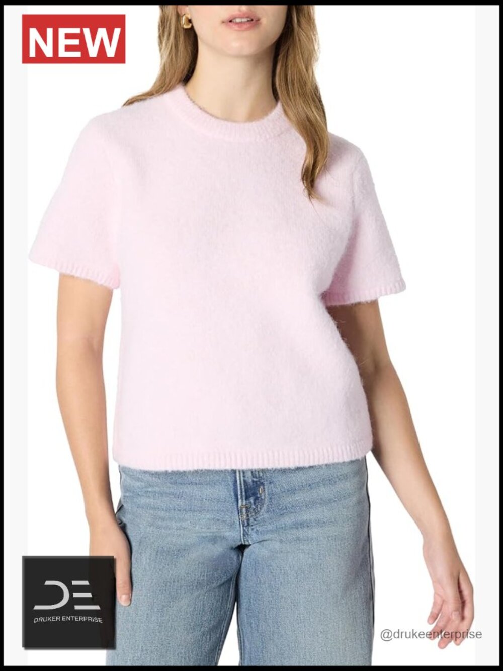 Women's Relaxed Fit Faux Mohair Short Sleeve Sweater Pullover